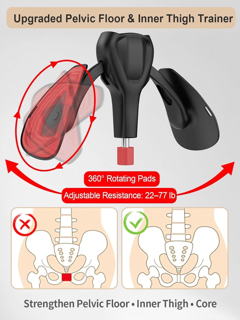 TINRIEF Pelvic Floor Exercise Devices 77 lb Adjustable Kegel Inner Thigh Exerciser and Hip Trainer Workout Equipment for Home Postpartum Recovery Women Men, with Band - Image 2